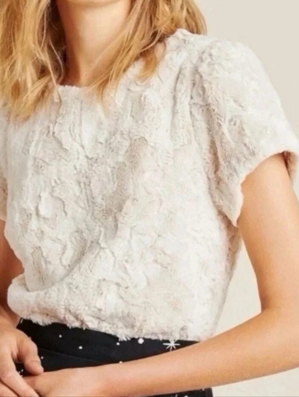 Maeve Faux Fur Short Sleeve Top Size XS